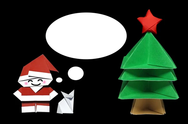 Origami in shape of Santa Claus, Christmas Tree and Fox with callout frame — Stock Photo, Image