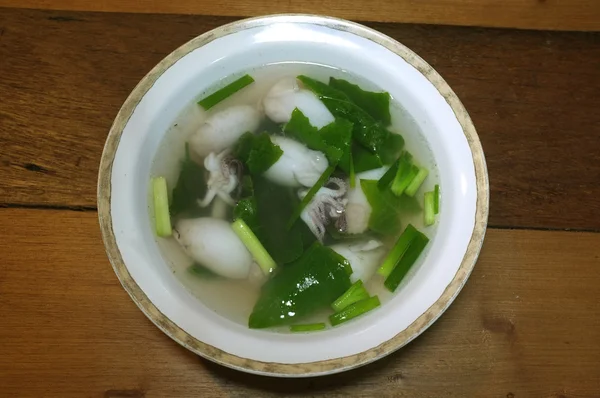 Plain clear soup of squid stuffed with minced pork and vegetable — Stock Photo, Image