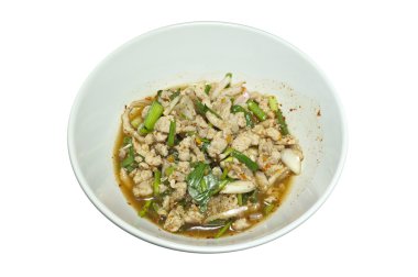 Baharatlı kıyılmış domuz salata kasesine