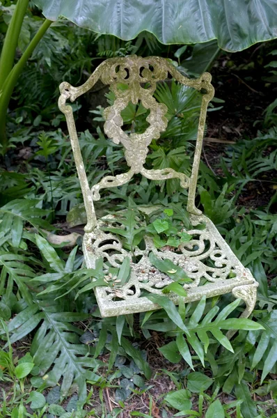Weißer Vintage Stuhl im Garten — Stockfoto