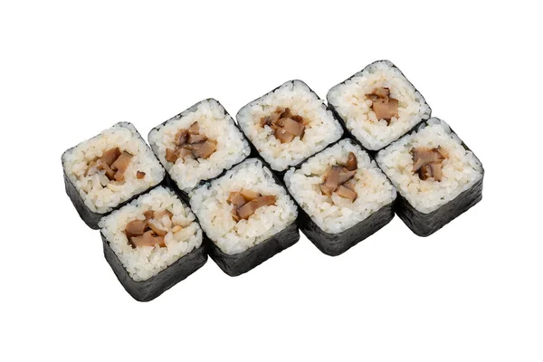 Cuisine Japonaise Petits Pains Maki Aux Champignons Sur Fond Blanc — Photo