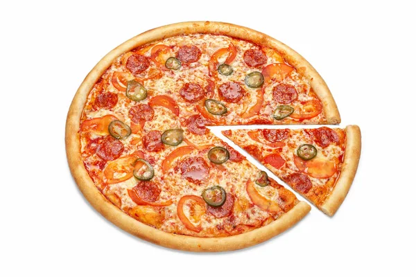 Koncepcja Poziomej Ulotki Reklamowej Plakat Menu Restauracji Pizzeria Pepperoni Plasterkami — Zdjęcie stockowe