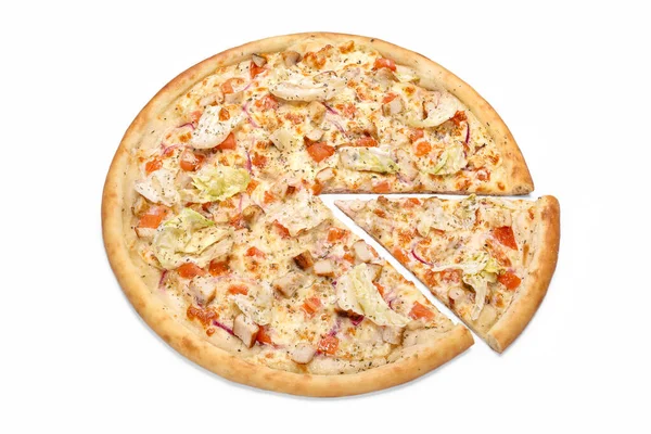 Koncepcja Poziomej Ulotki Reklamowej Plakat Menu Pizzerii Dużą Wegetariańską Pizzą — Zdjęcie stockowe