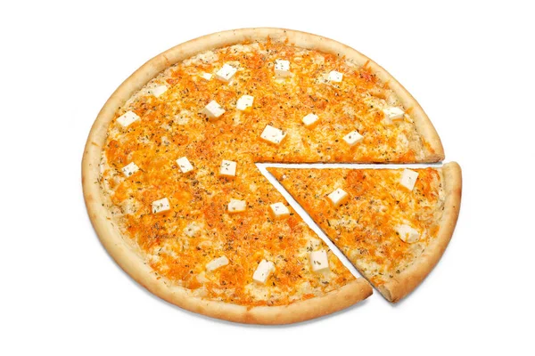 Świeża Włoska Klasyczna Pizza Serem Kawałek Pizzy Odizolowana Białym Tle — Zdjęcie stockowe
