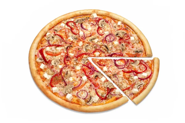 Włoska Pizza Grzybami Warzywami Koncepcja Ulotki Reklamowej Plakat Menu Pizzerii — Zdjęcie stockowe