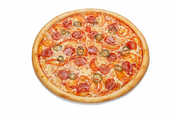 Zdjęcie Okrągłej Włoskiej Pizzy Wykorzystania Reklamie Pizzerii Menu Restauracji Zbliżenie — Zdjęcie stockowe