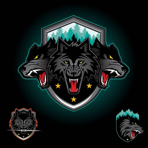 Logo Emblema Wolf Pack — Vettoriale Stock