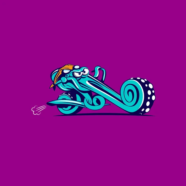 Funny Octopus Reiten Chopper Fahrrad Lustige Illustration Kann Als Logo — Stockvektor