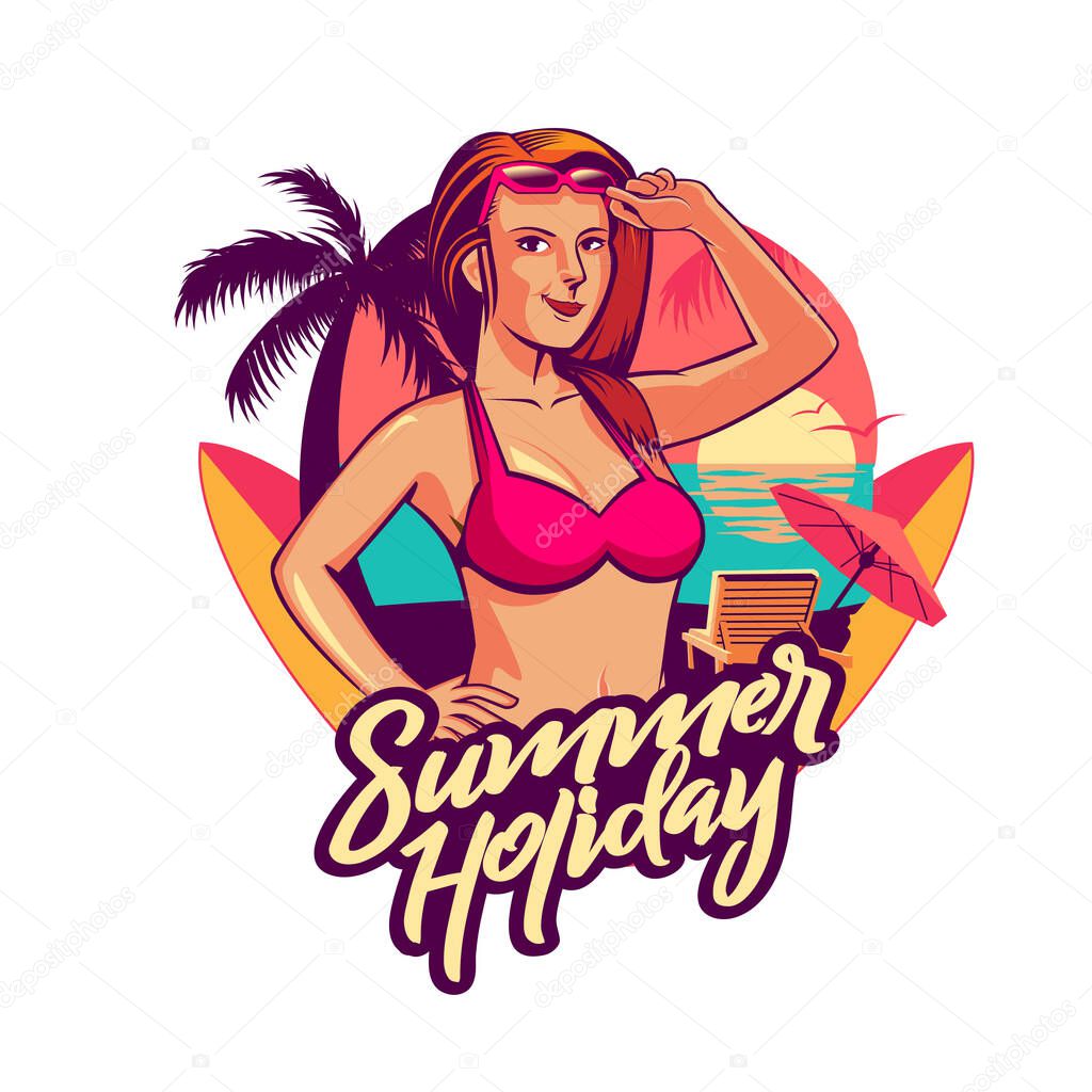 Summer Holiday Girl emblem sunset version