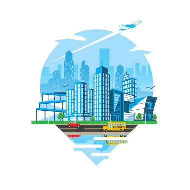 Cityscape Amblem Günışığı sürüm vektörü düz illüstrasyon biçimi