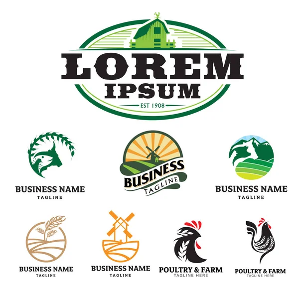 Farm Poultry Tema Logotipo Vetor Conjunto —  Vetores de Stock