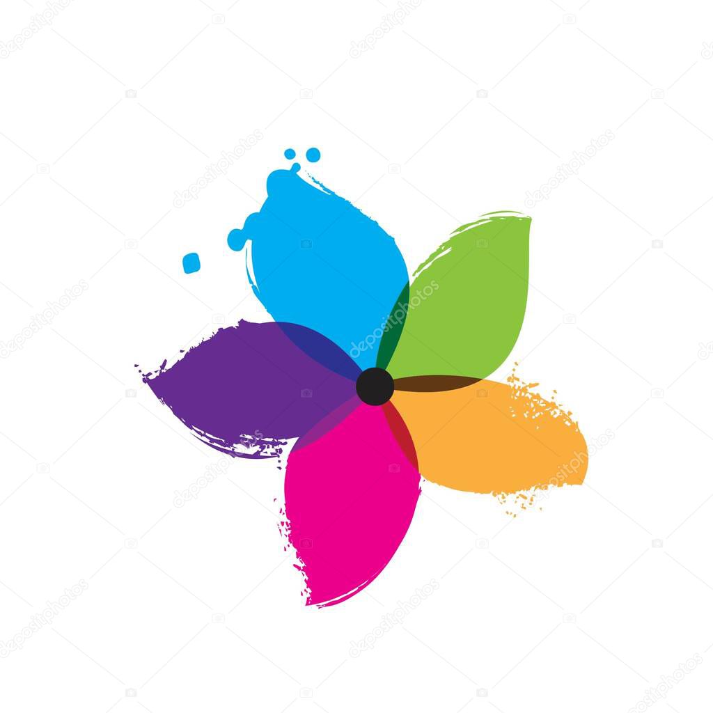 Colorful Flower logo, brushed style.