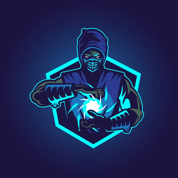 Insígnia Azul Símbolo Ilustração Vetor Ninja —  Vetores de Stock