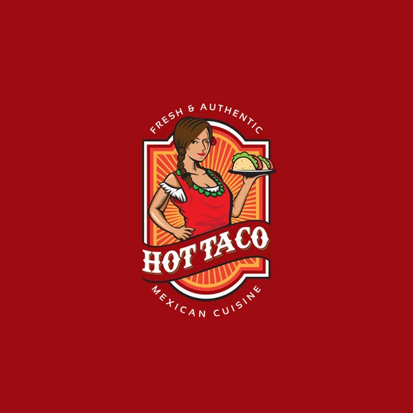 Hot Taco Senhora Emblema Logotipo —  Vetores de Stock