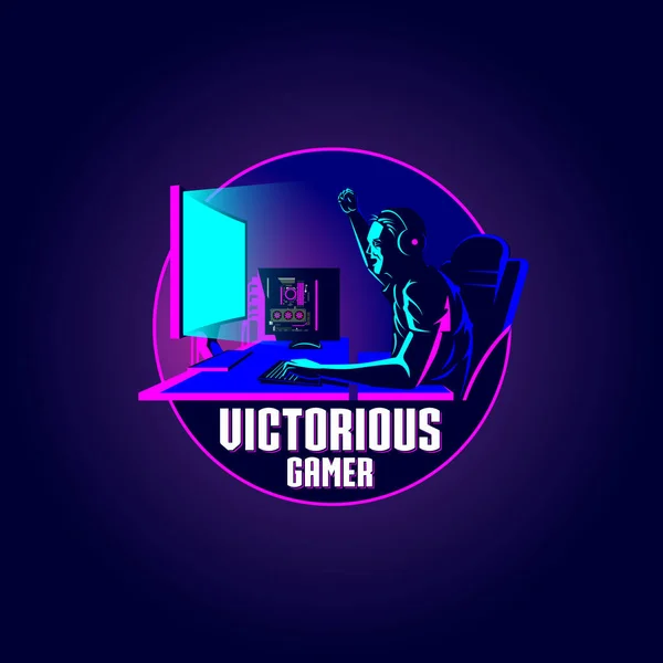 Gamer Victorious Vektorové Ilustrační Insignie — Stockový vektor