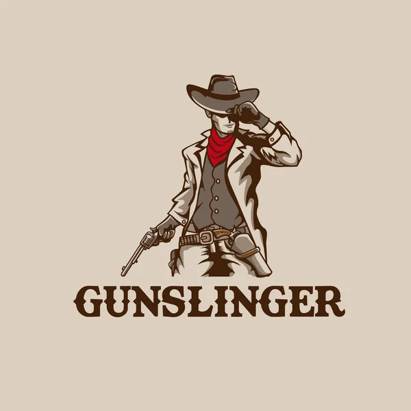 Gunslinger Kowboj Wektor Ilustracja Vintage Styl — Wektor stockowy