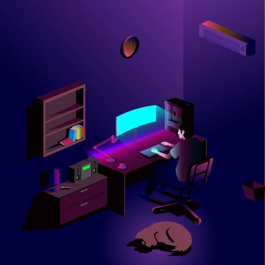 Oyuncu izometrik oda görünümü