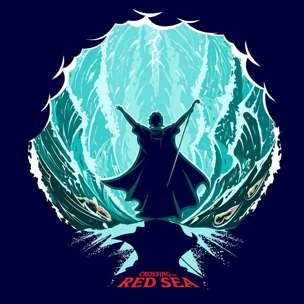 Moses Parting Crossing Red Sea Vector Illustrationfor Poster Shirt Graphic — 스톡 벡터