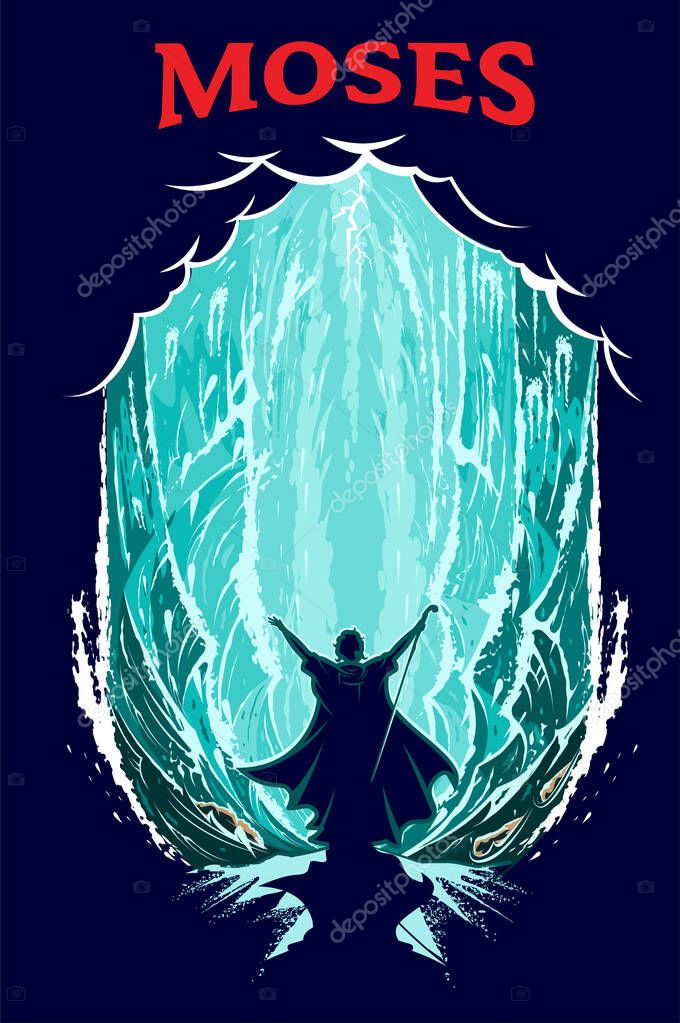Moses parting the Red Sea vector illustrationfor poster, t-shirt graphic, logo or any other purpose