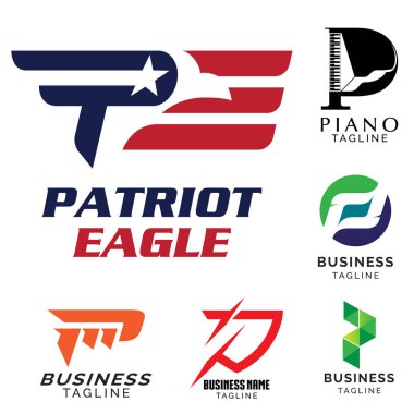 P harfi temelli tema. logo kümesi vektörü.