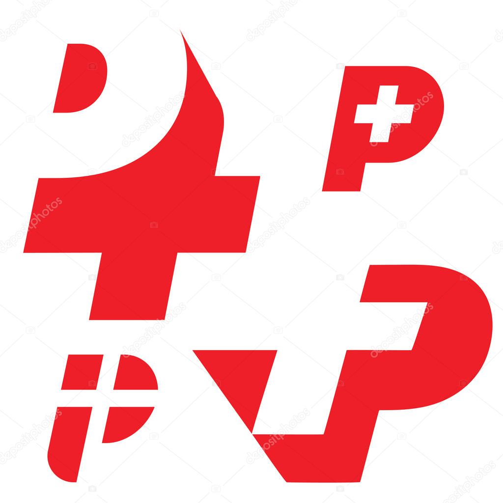 P plus or Plus P logo set. iconsletter based