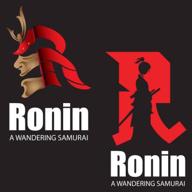 R logosu, harf temelli R simgesi Gezgin Japon silahşörü veya Ronin Savaşçısı versiyonu 2