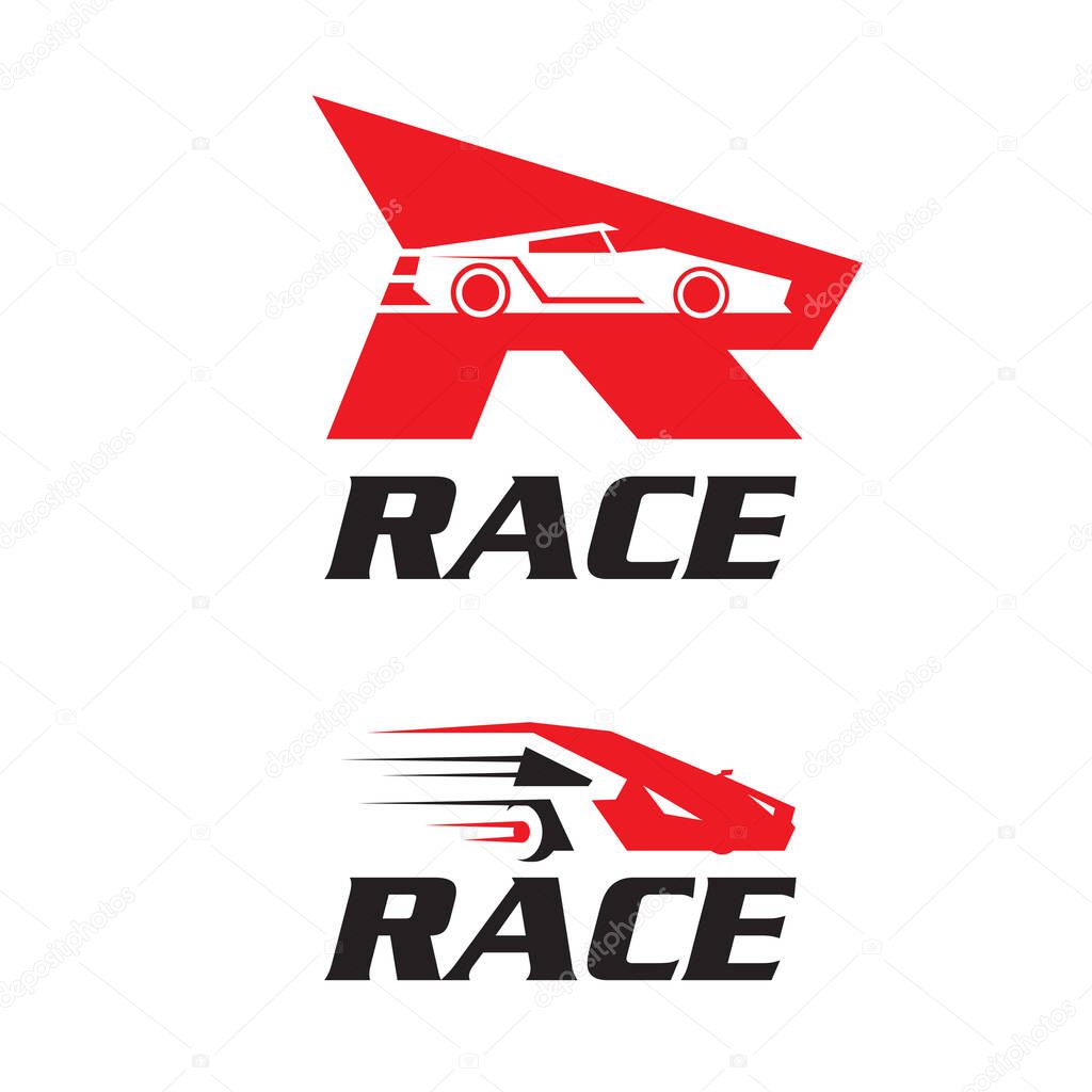 R Racing Car  theme logo set letter based.