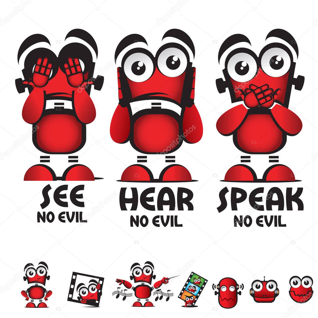 See No Evil, Hear No Evil, Speak No Evil. Robot poster illustration.