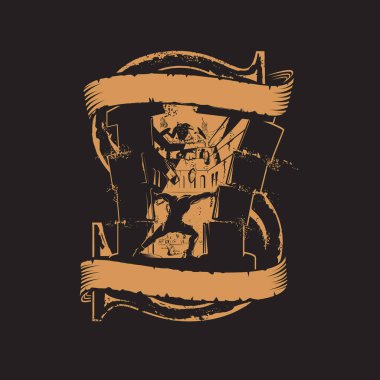 Samson, S harfli ilk sembol. Poster illüstrasyonları son bir kez iki sütunu itiyor. Vektör sanatı tişört, kitap kapağı, poster ya da başka bir amaç için kullanılabilir..