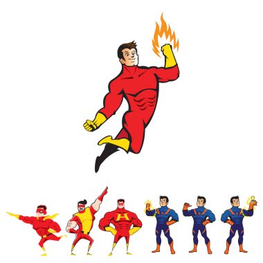 Süper kahraman teması. karakter seti. vektör