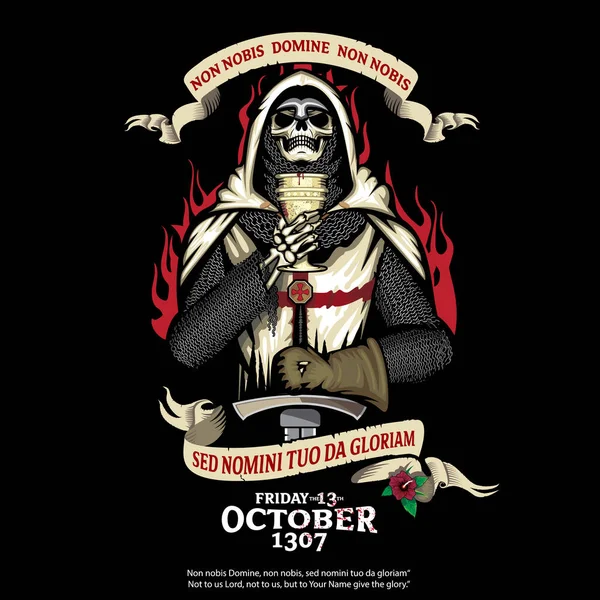 Haçlı Skull, Holy Grail ve Sharon 'ın Rose vektör illüstrasyonu nobis Domine, non nobis, sed nomini tuo da gloriam. Bize değil, Tanrı' ya değil, bize değil, ama senin adına zafer ver..