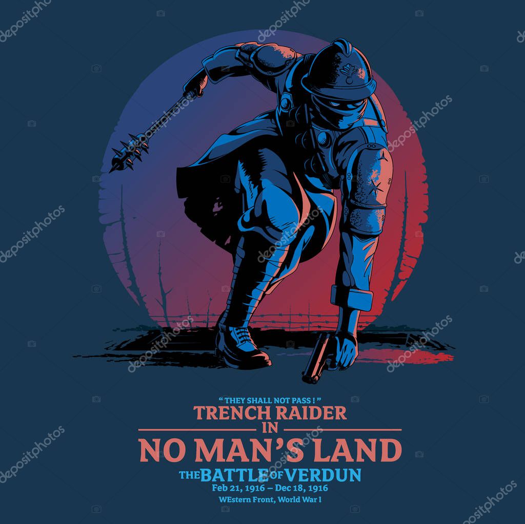 Trench Raider in No Man's Land vector illustration. can be used as poster, design element, t-shirt or any other purpose.