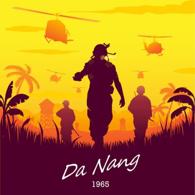 Vietnam Savaşı Da Nang 1965 vektör illüstrasyon siluet stili