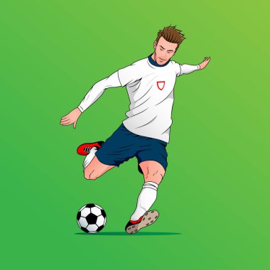 futbol oyuncusu sürüm 2 vektör illüstrasyonu topa vuruyor. Düzenlenebilir katman ve renk