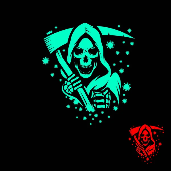Grim Reaper Deadly Coronavirus 컨셉트 Logo Sticker Tshirt Print Design — 스톡 벡터
