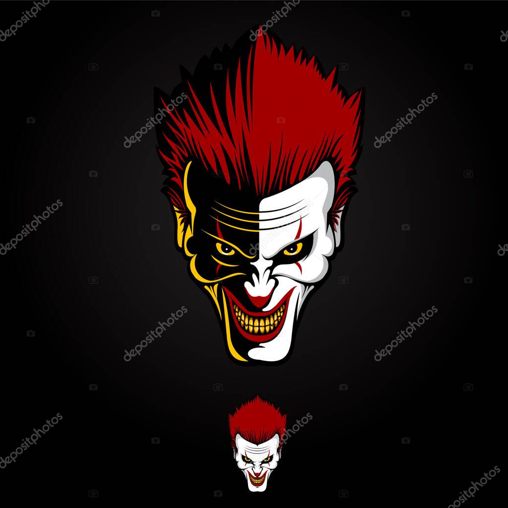 Evil Clown head symbol vector illustration for design element, e-sport symbol or any other purpose.