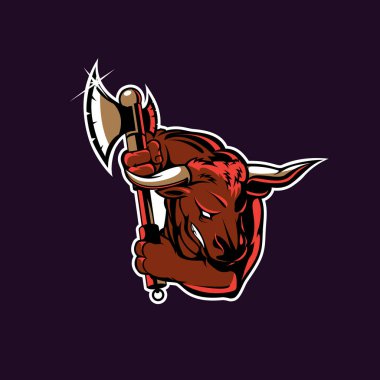 Logo, tasarım ögesi, esport veya spor sembolü veya başka bir amaç için Minotaur ikiz Axe sembolü vektör ilülasyonu.