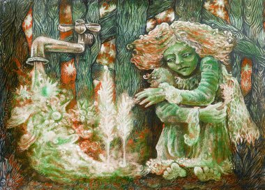 yıldızlı su akışı ile bahçede Yeşil Peri