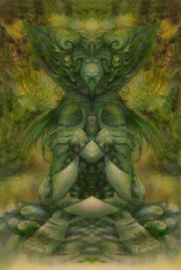 Yeşil tonlarda psychedelic nedeni ile arka plan kolaj