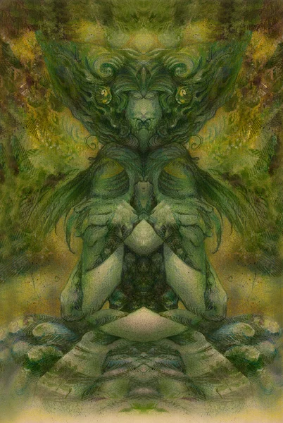 Collage de fondo abstracto con motivo psicodélico en tonos verdes —  Fotos de Stock