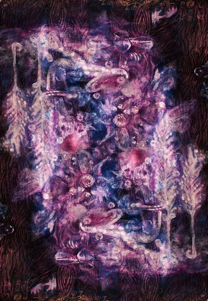Abstarct violett backgroung met sterren, veren en planeet patronen — Stockfoto