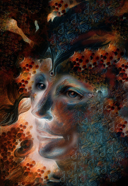 Blue fairy man face portrait with gentle abstract structures