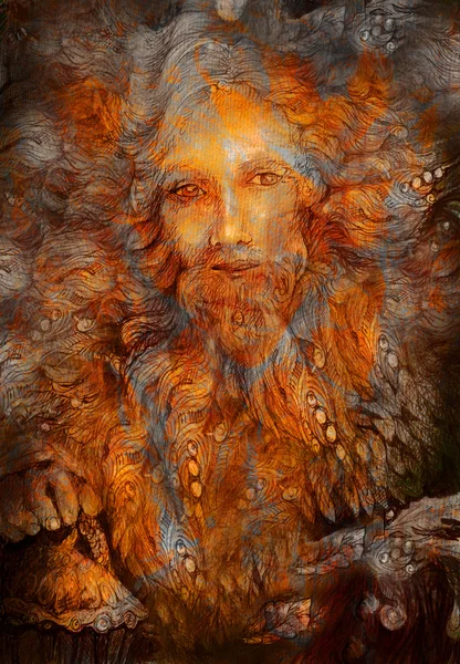 Nain de forêt doré à longue barbe, illustration colorée du porteur de lumière — Photo