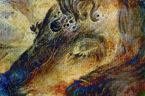 Detalj av sova unicorn huvud, prydnads ritning — Stockfoto