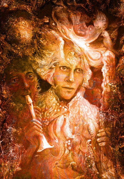 Иллюстрация феи с абстрактным орнаментом
