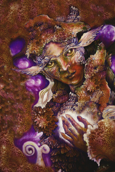 живопись феи с целебной энергией и детальными абстрактными структурами
