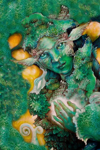 Smaragd groene fairy schepsel schilderij met genezende energie — Stockfoto