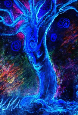 yüzü olan manevi bir ağacın üzerinde arka plan çizim