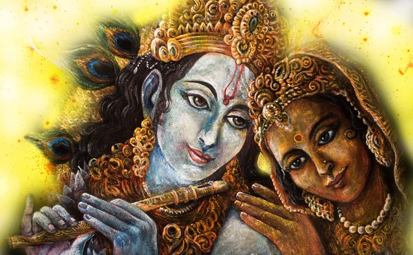 Divine couple krishna and radha togerher, painting illustration — Stock Photo, Image