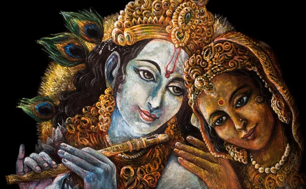 Divine couple krishna and radha togerher, painting illustration — Stock Photo, Image